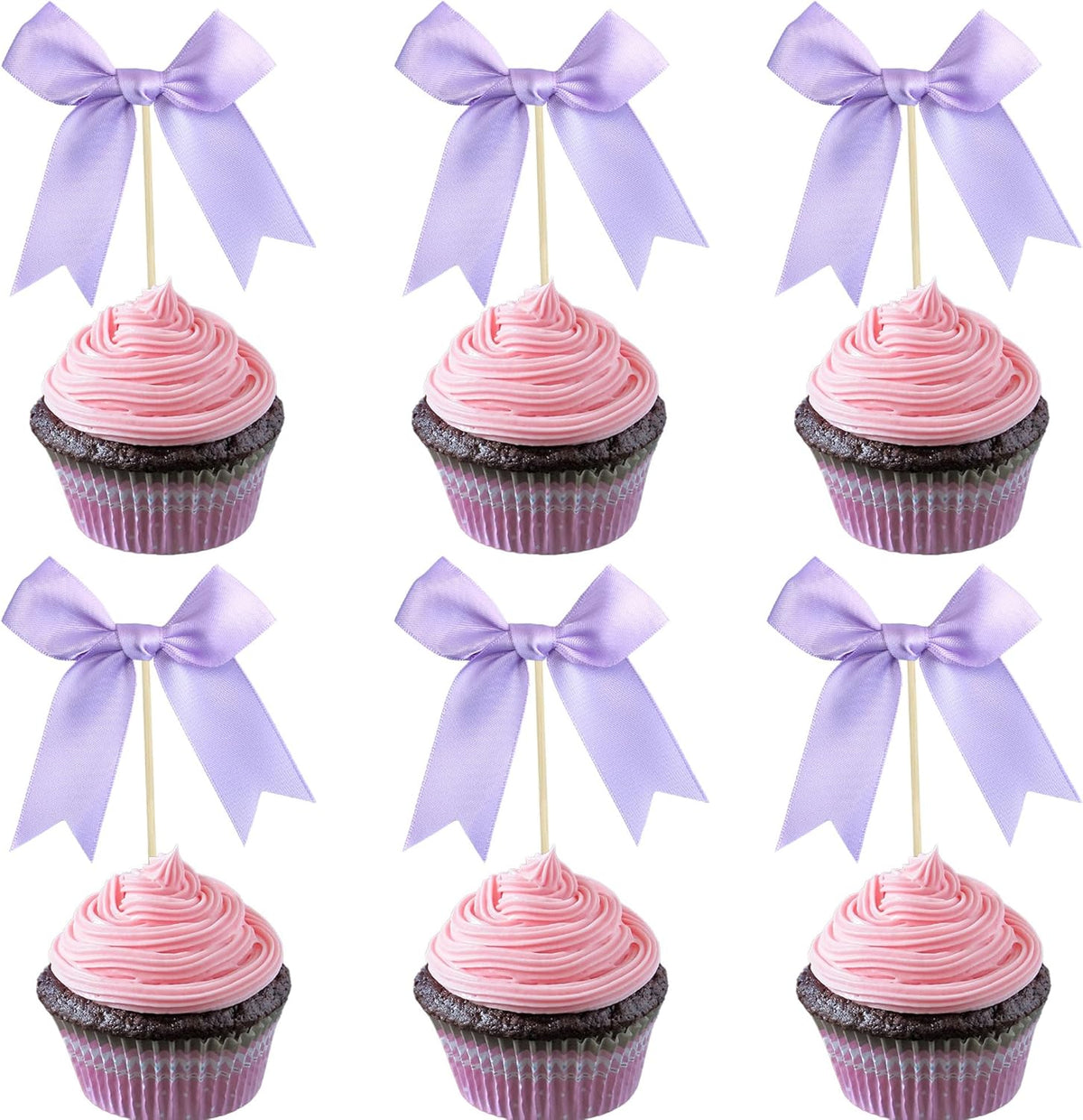 Gyufise 24Pcs Bow Cupcake Toppers Coquette Bow Girls Birthday Cake Decorations Bowknot Cake Toppers