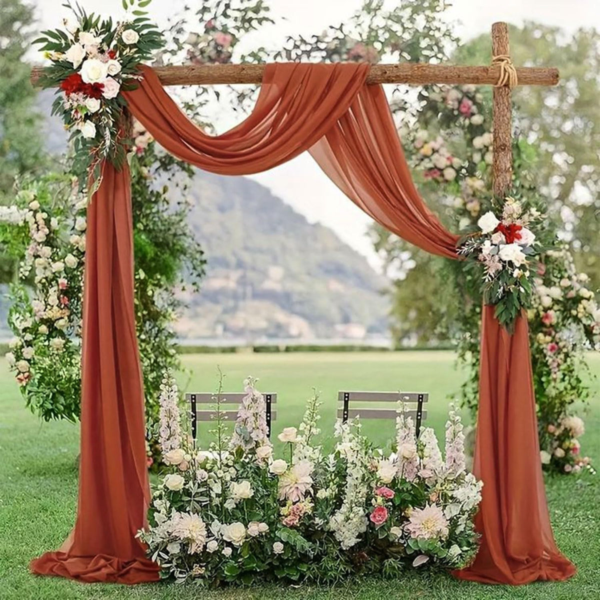 Wedding Arch Draping Fabric 4 Panels 20Ft Length x 28" Width Terracotta Photography Arch Drapes
