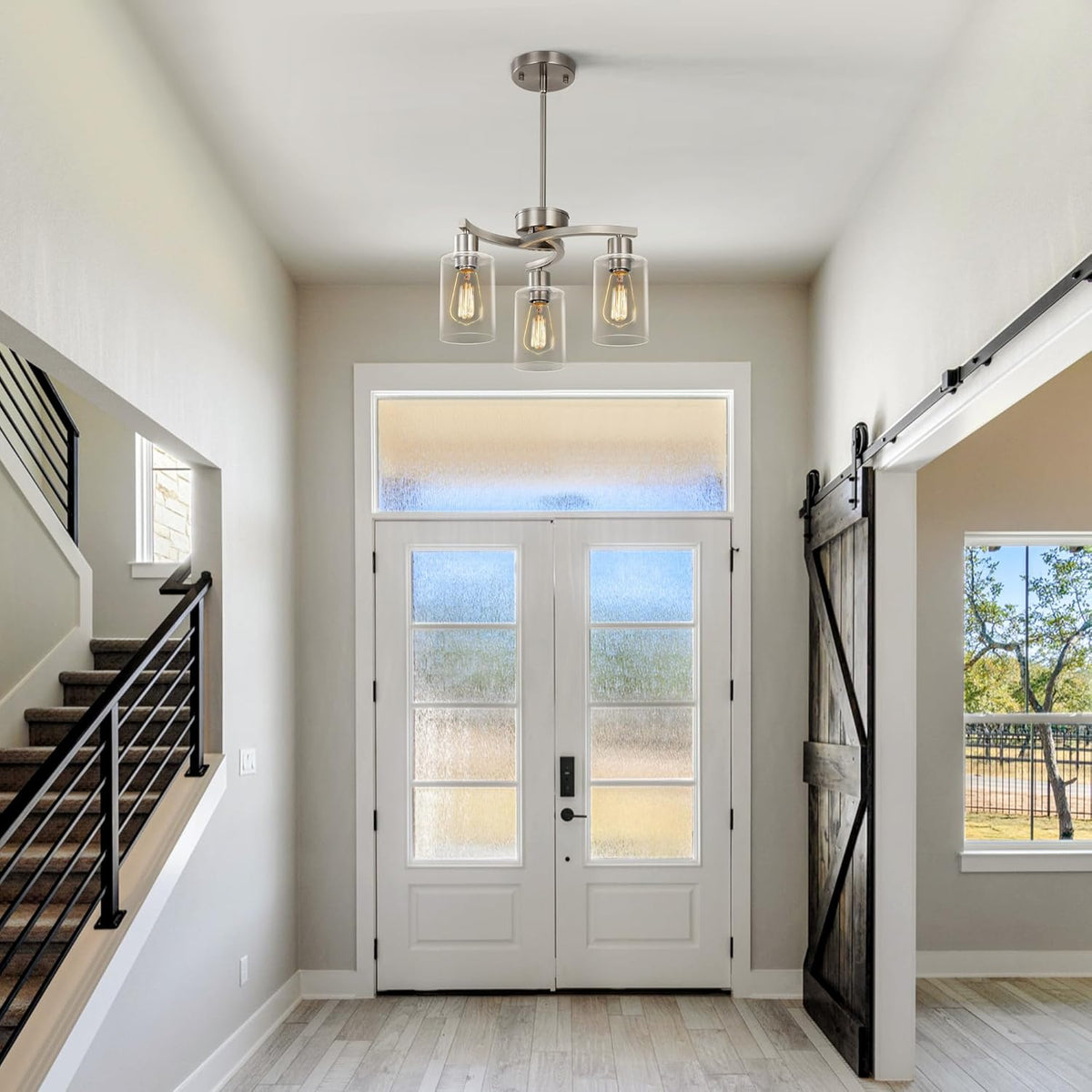 3-Light Brushed Nickel Pendant Lighting for Kitchen Island, Hanging Dining Room Light Fixtures Over