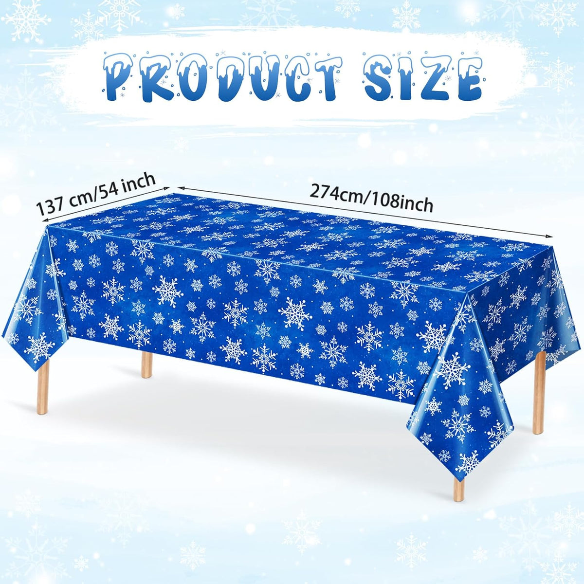 Jectivs 3 Pieces Christmas Snowflake Plastic Party Tablecloth Decorations,White Snowflake Blue Xmas