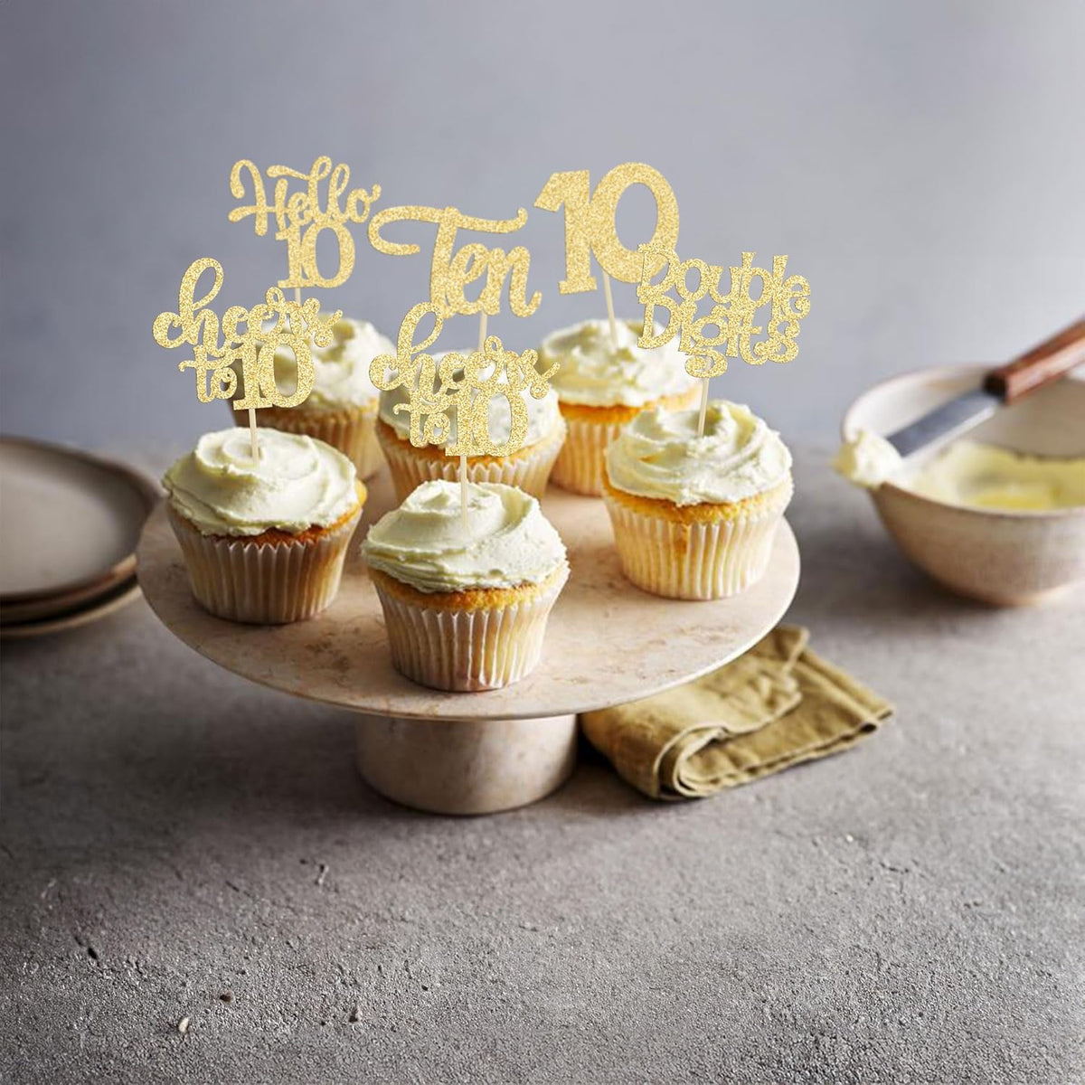 30Pcs 10th Birthday Cupcake Toppers Ten Double Hello 10 Cupcake Picks Cheers to 10 Years Old Cake