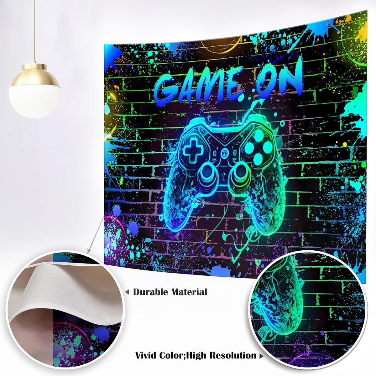Mocsicka Game On Backdrop Video Game for Boys Level Up Birthday Party Decoration Game Night Arcade
