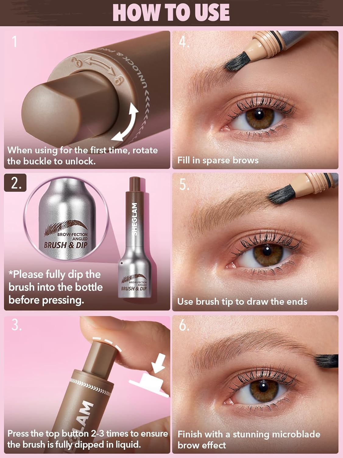 SHEGLAM Brow-Fection Angled Brush & Dip Upgraded Microblading Eyebrow Pen Long Lasting Waterproof