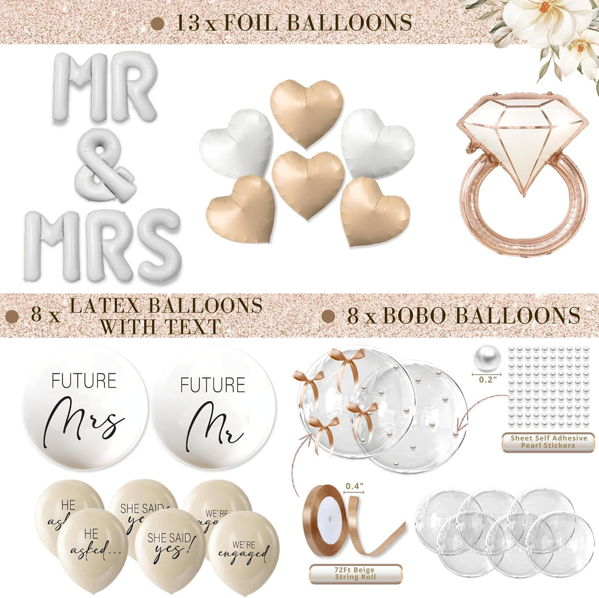 261 Pc Premium Engagement Party Decorations Kit – Elegant Mr. & Mrs. Wedding Balloons, Happy