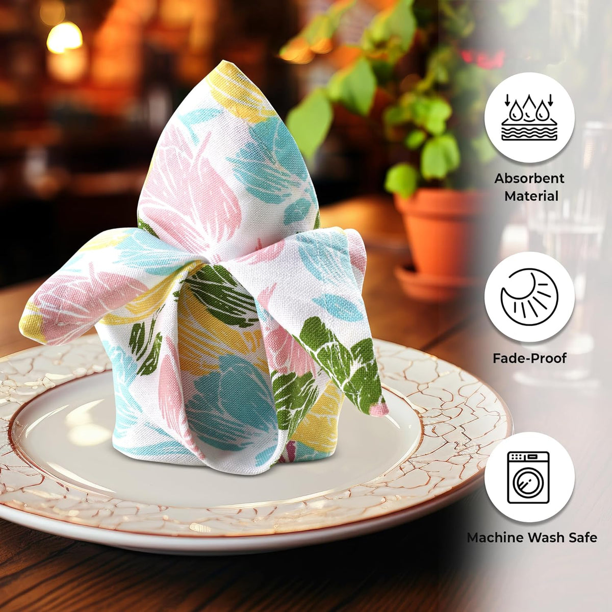 Urban Villa Easter Cloth Napkins Tulip Print 100% Cotton Absorbent Dinner Napkins (Set of 12)