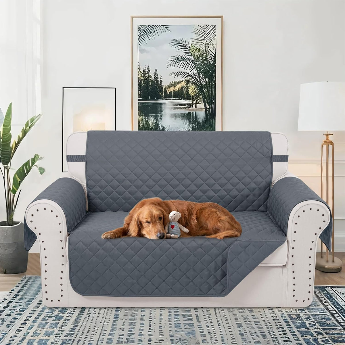 Reversible Loveseat Sofa Covers Couch Cover Furniture Protector(Loveseat,Dark Blue/Dark Blue)