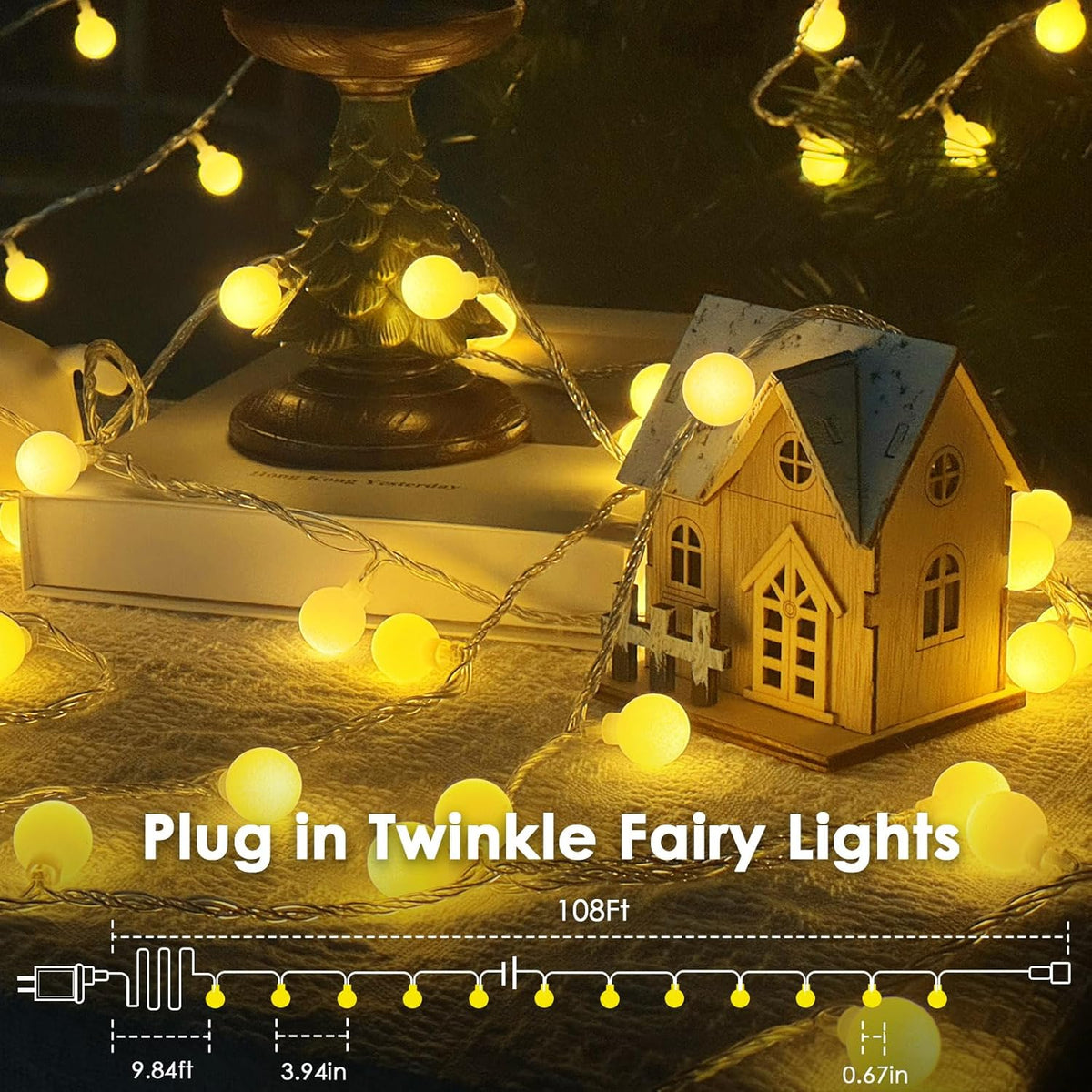 300LED Connectable String Lights Indoor Outdoor for Bedroom, 108ft Fairy Lights with Remote &