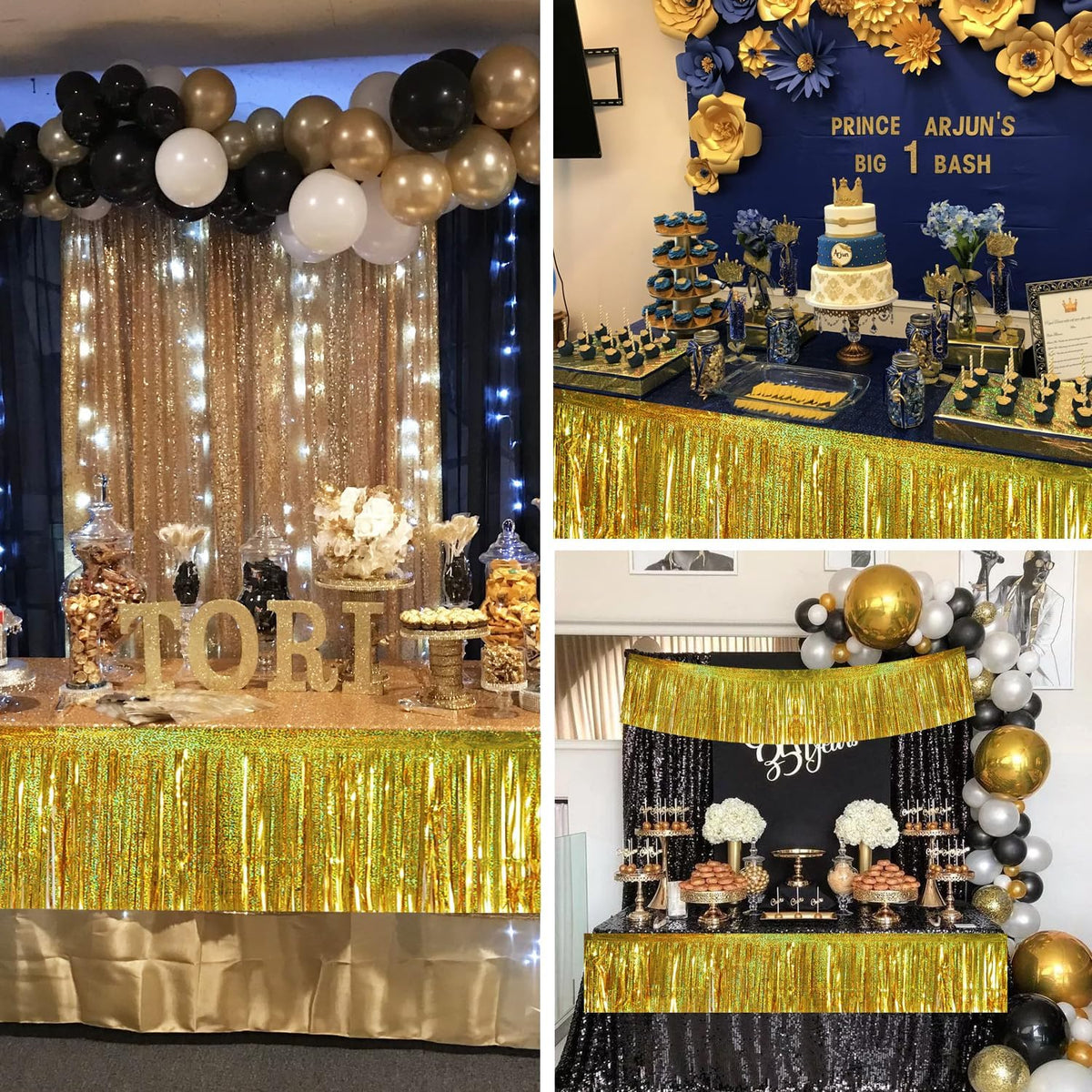 BEISHIDA 3 Packs 30 Feet Metallic Foil Fringe Garland Tinsel Streamers，Laser Gold Wall Hanging