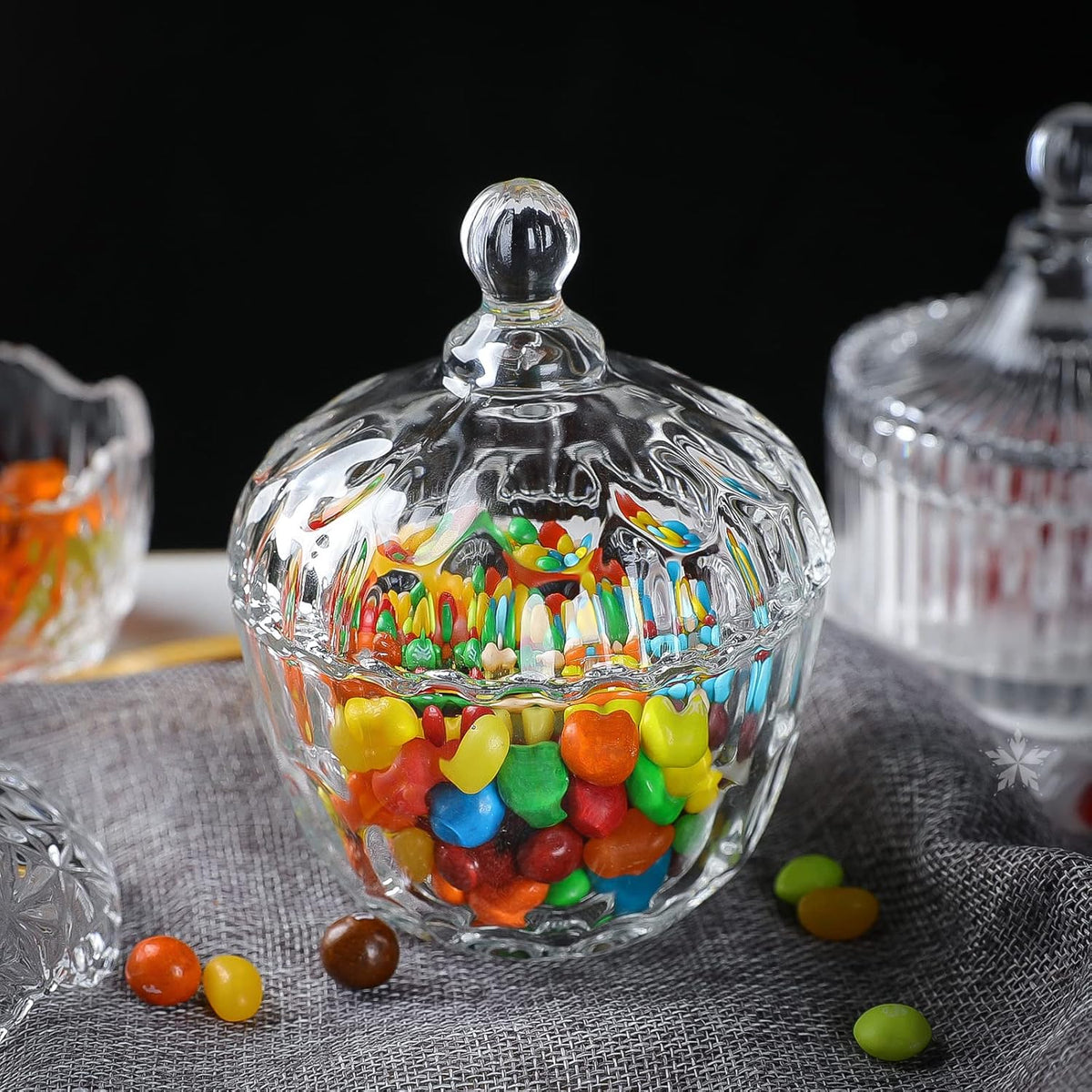 INFTYLE Glass Candy Dish with Lid Set of 4 Crystal Glass Candy Jar Jewelry Box Dappen Dish Cookie