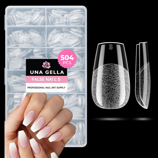 UNA GELLA Short Coffin Nails Tips, 504pcs No c Curve short Coffin Gel Press On Nails Pre Etched For