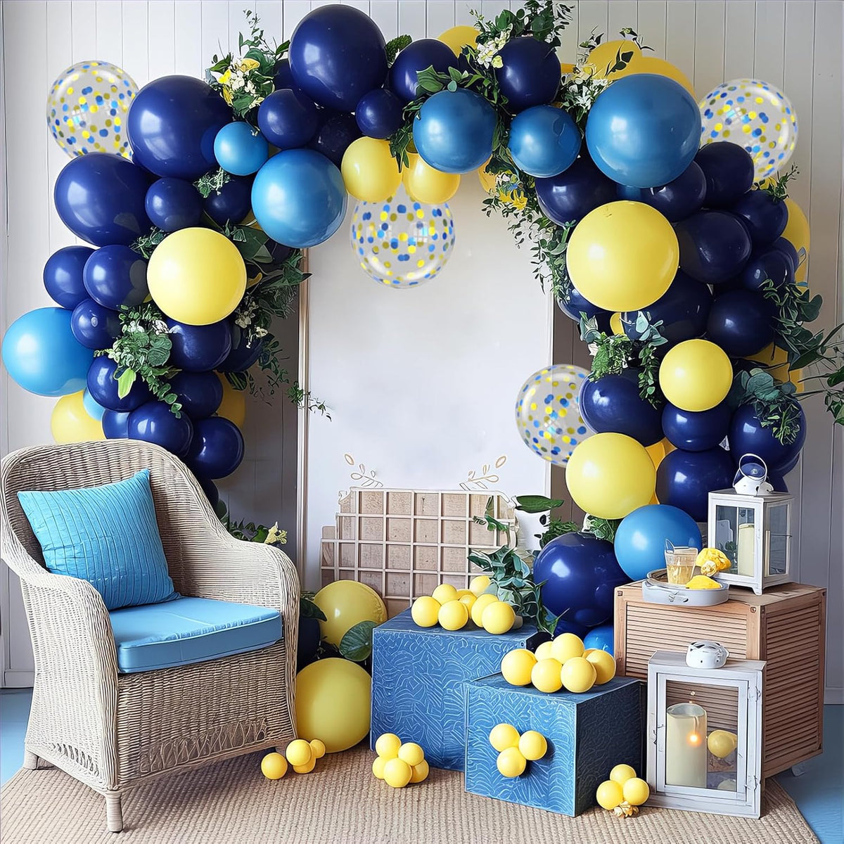 Yellow Blue Balloons, 12 Inches Blue Yellow Balloon Double Stuffed Metallic Blue Balloons with