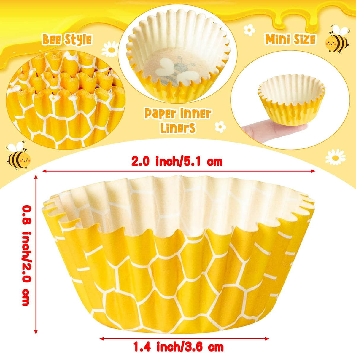 COcnny Bee Mini Cupcake Liners - 600pcs Summer Baking Cups Muffin Paper Cupcakes Wrappers for