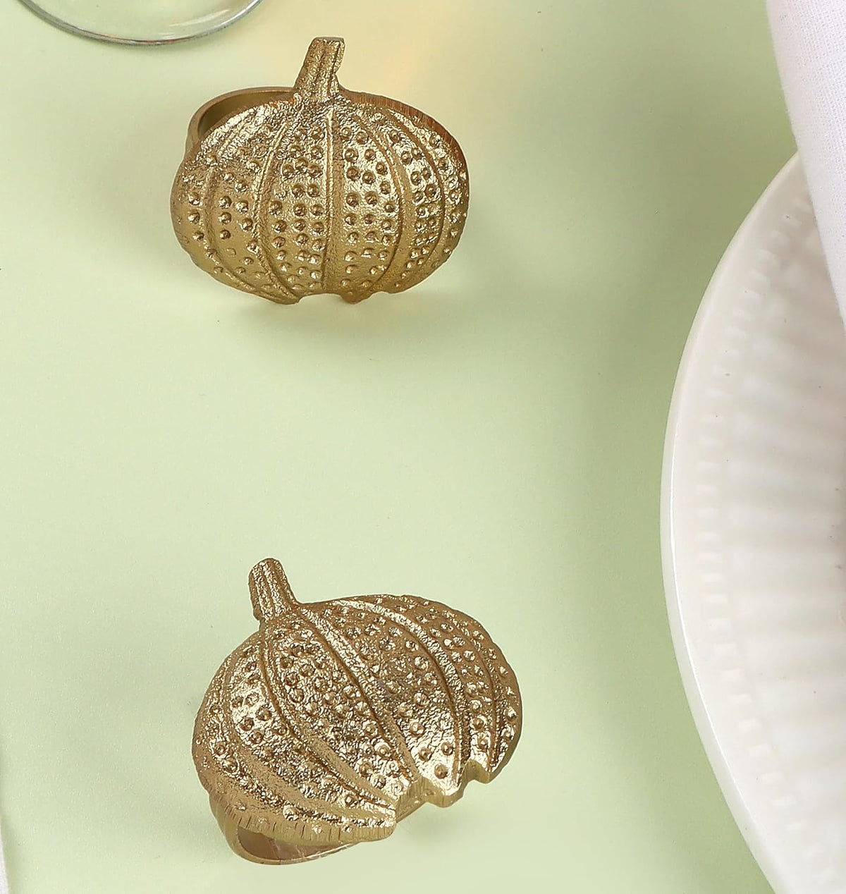 Gold Lightweight Metal Napkin Rings Set of 12 - Pumpkin Elegant Napkin Holders Modern Serviette