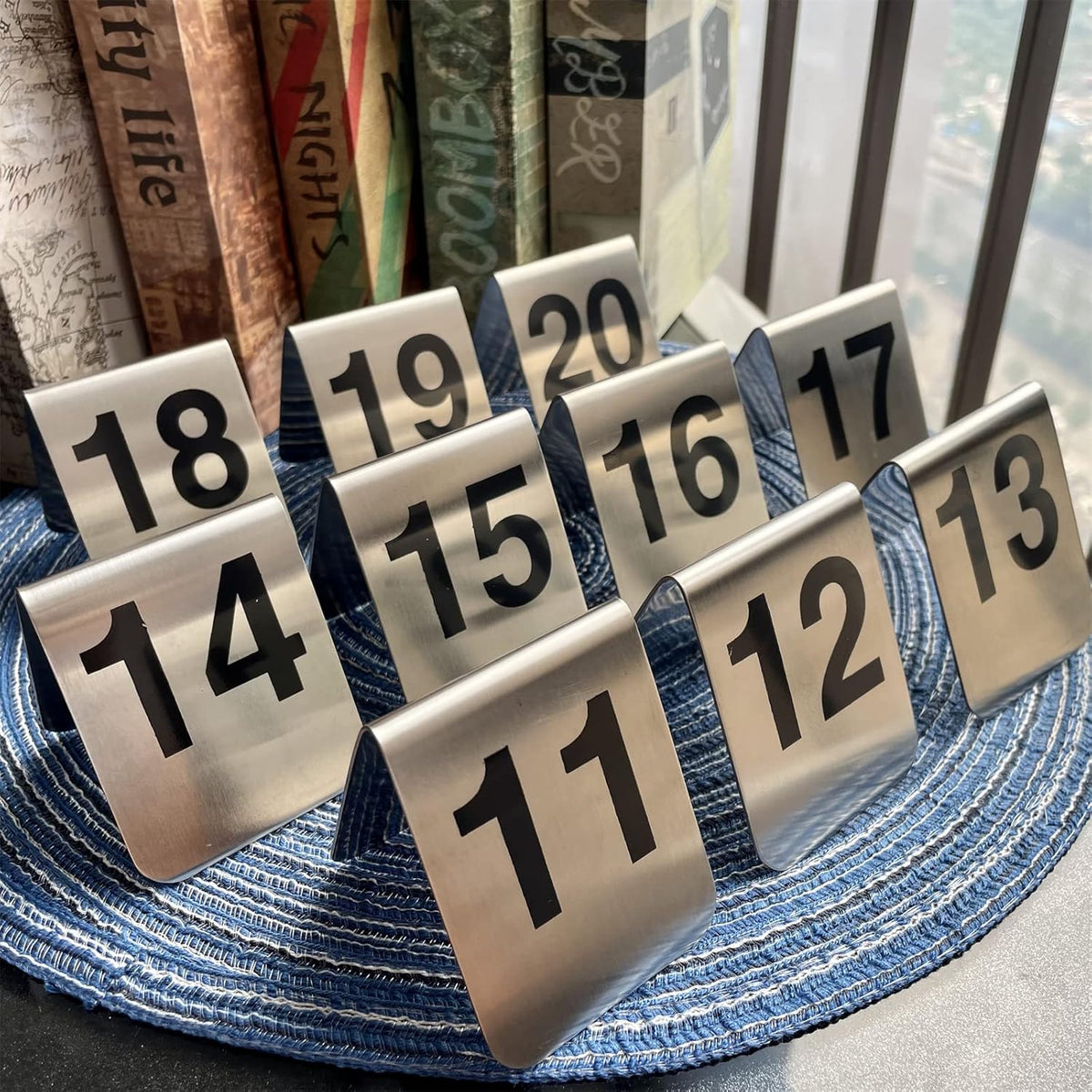 10 Pcs Metal Place Cards Stackable Tent Style Table Numbers，Place Card Holders for Celebration