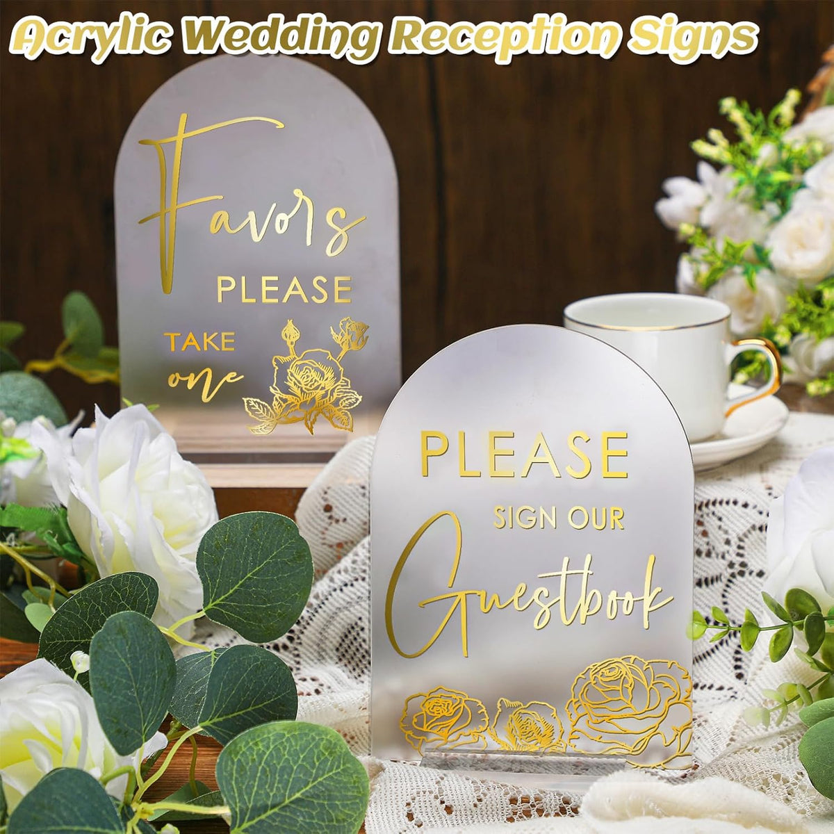 Chunful 4 Pcs Clear Acrylic Wedding Sign with Stand for Ceremony Reception 5" x 7" Guest Book Cards