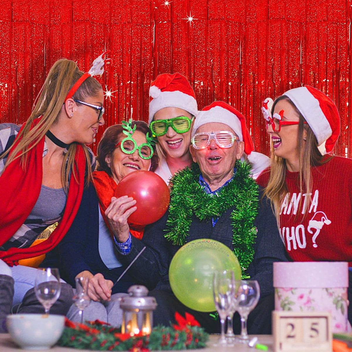 Tinsel Curtain Party Backdrop Red Birthday Decorations 2 Packs Glitter Foil Fringe Curtain Party