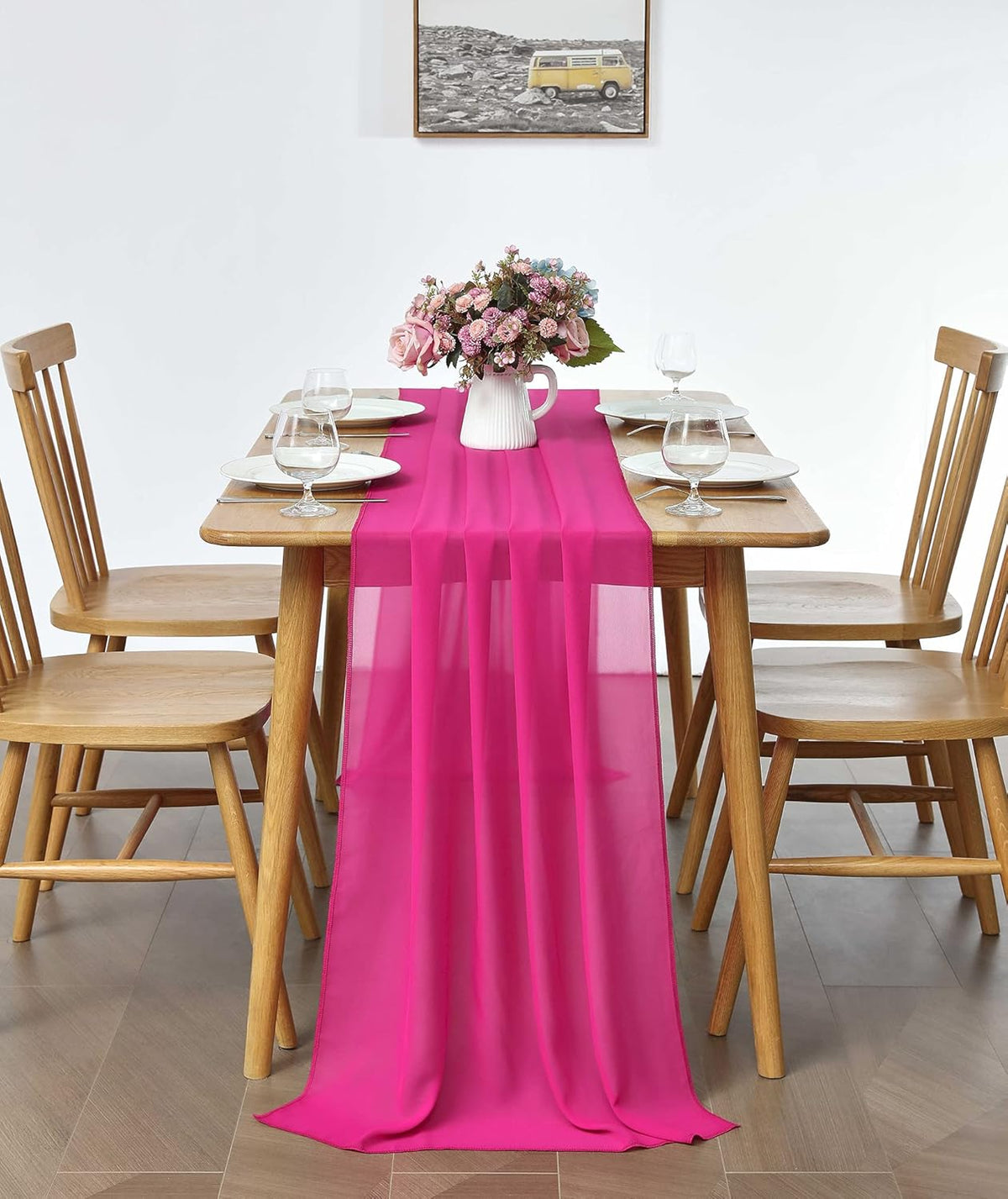 5 Pack 10Ft Fuchsia Chiffon Table Runner Sheer 29x120 Inch for Romantic Wedding Decor Bridal & Baby