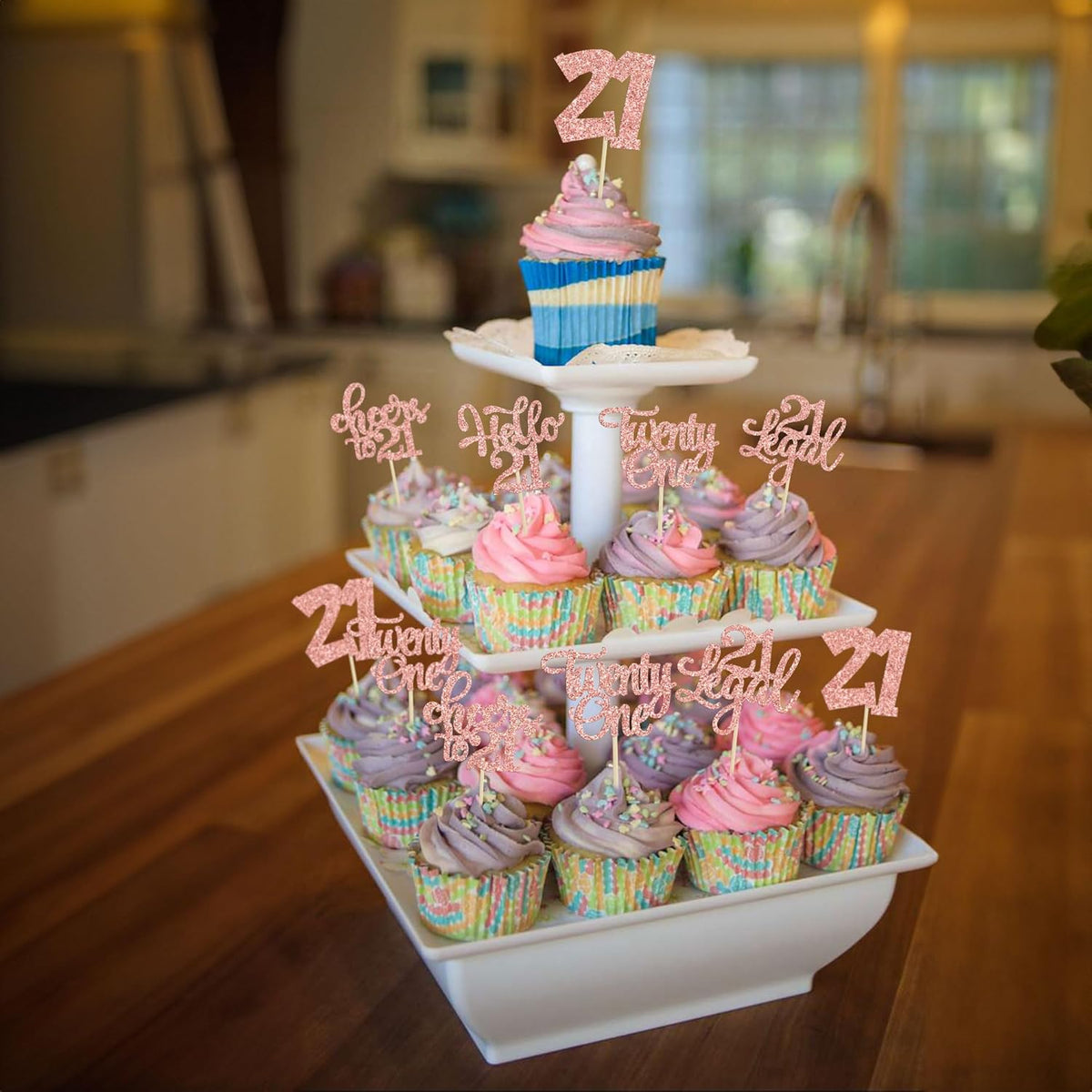 30pcs 21st Birthday Cupcake Toppers - Legal 21st Cupcake Picks - Cheers to 21 Years Old Cake