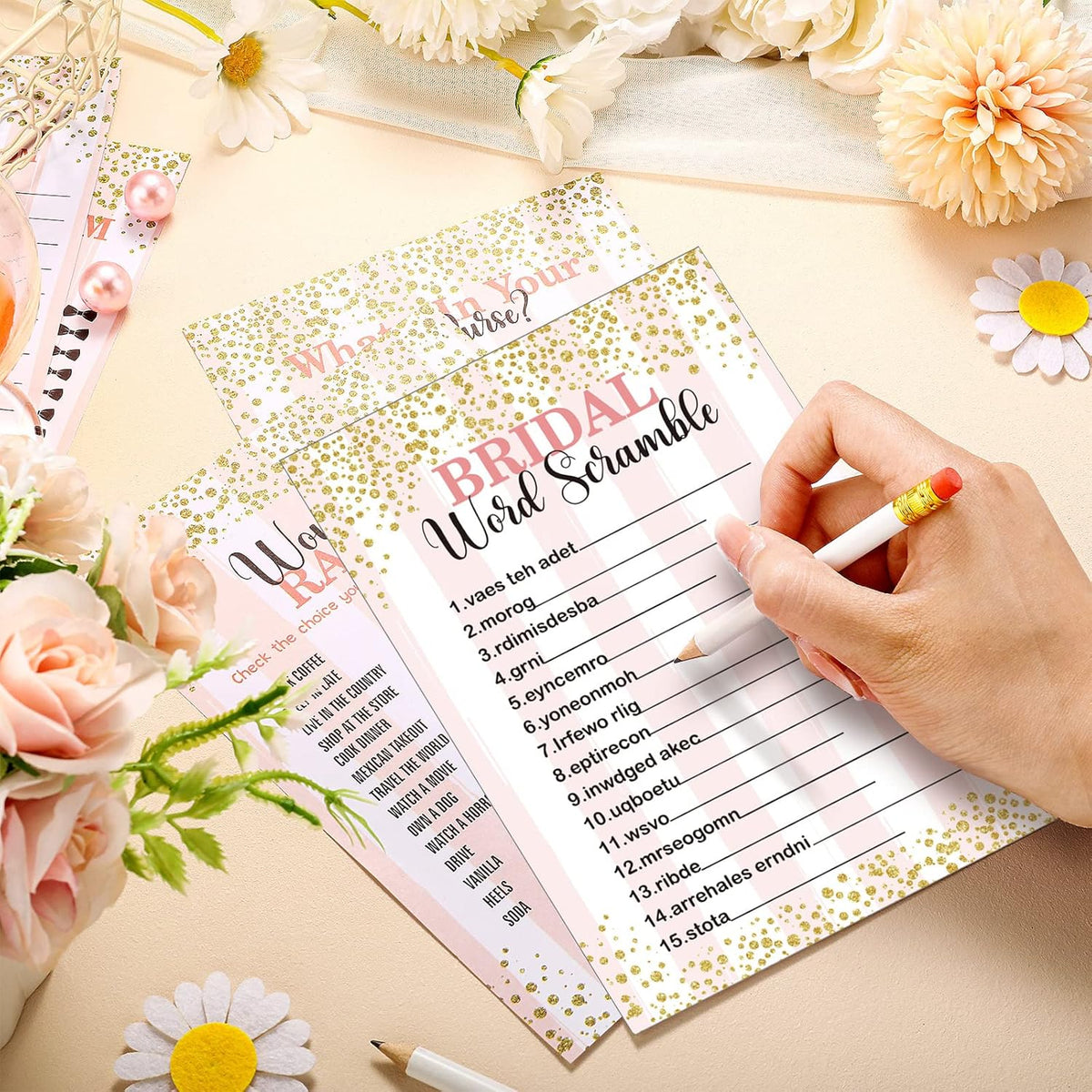 Teling 145 Pieces Bridal Shower Game Bridal Shower Favors Set Wedding Games Cards and Pencils for