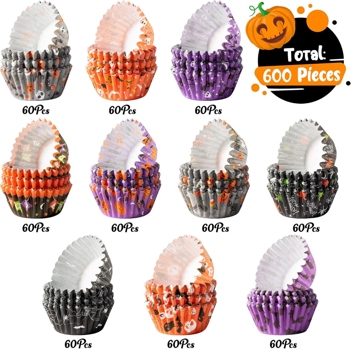 COcnny Halloween Mini Cupcake Liners - 600pcs Halloween Candy Baking Cups Muffin Cupcakes Wrappers