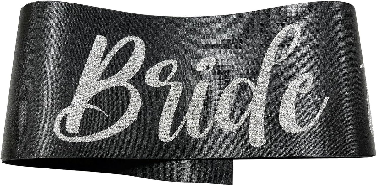 Silver and Black Bride Sash, Bride Sash Bachelorette Party Bridal Shower Sashes Bachelor