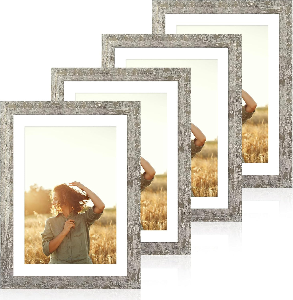 10x14 Picture Frame Set of 4 with Tempered Glass, Distressed Moss Green Frames Display 8x12 Picture