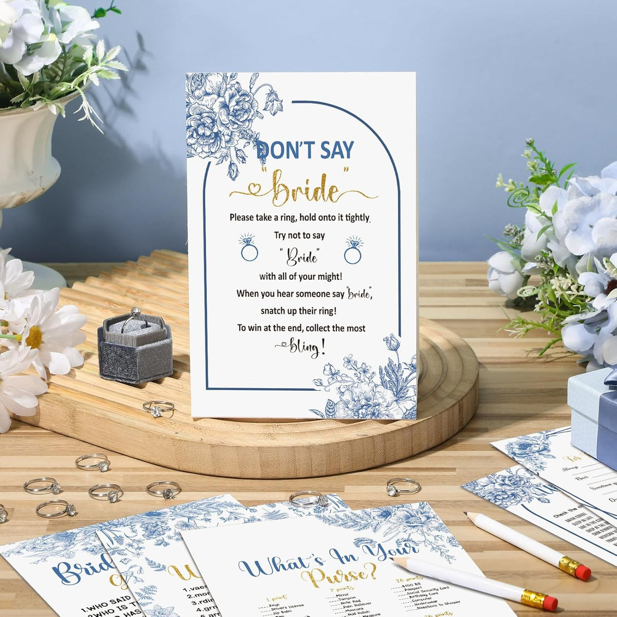 Estune 331 Pcs Bridal Shower Games Supplies, 5 Sets 250 Pcs Wedding Games Cards, 60 Pcs Rings, 20