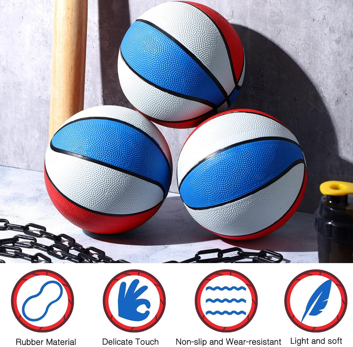 Vinsot 6 Pack Operation Christmas Mini Rubber Basketballs 7 Inch Red, White and Blue Mini