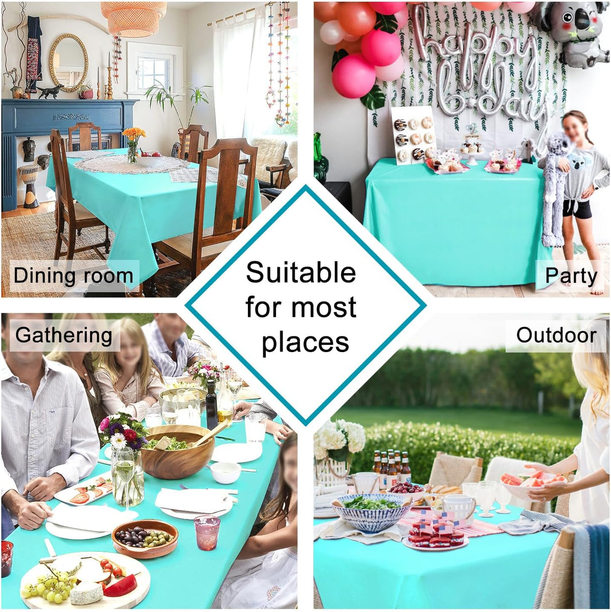 Hiasan Light Blue Tablecloth for Rectangle Tables - Waterproof and Spillproof Washable Fabric Table