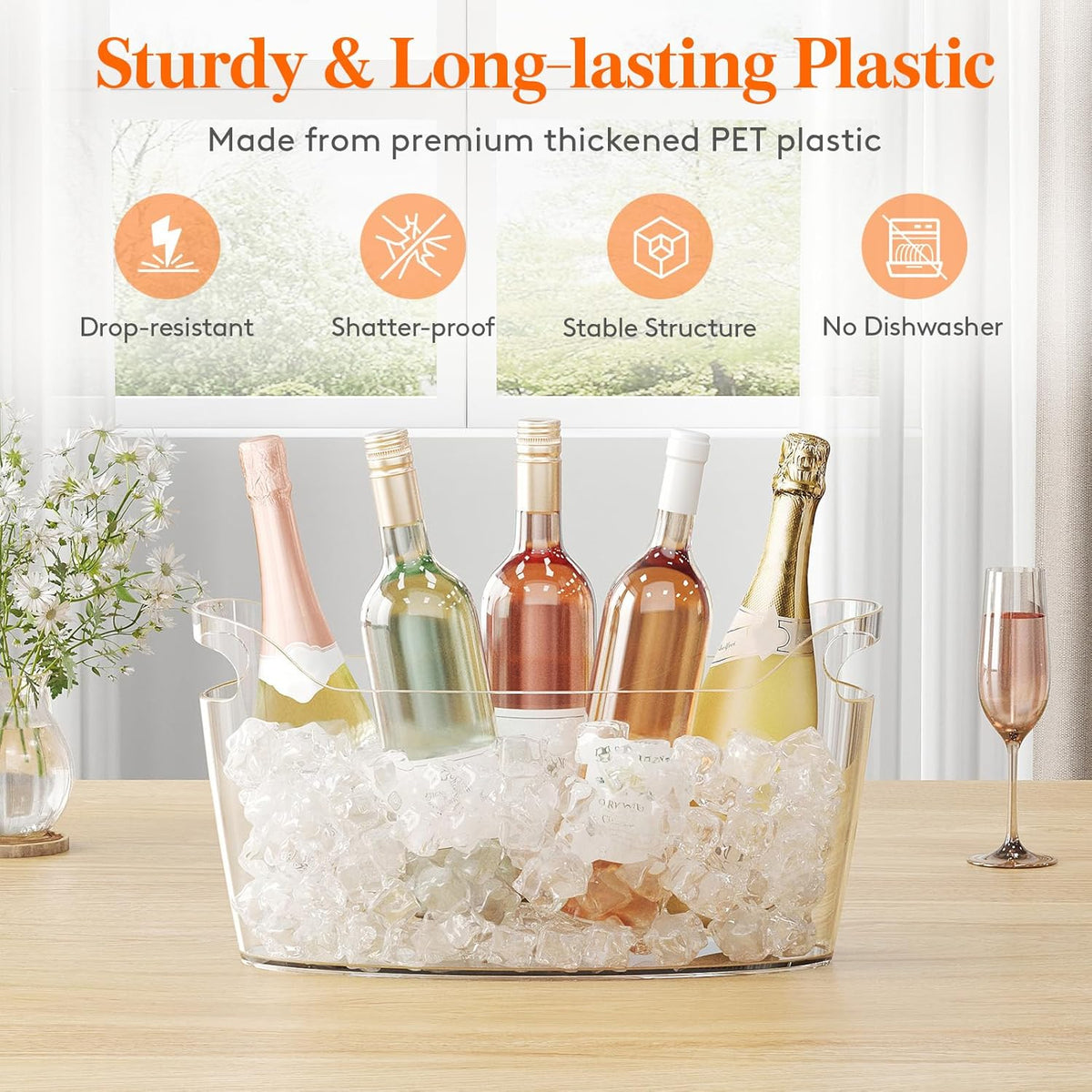 Lifewit Large 6.5L Ice Bucket for Parties, Portable Drink Bucket for Cocktail Bar, Plastic
