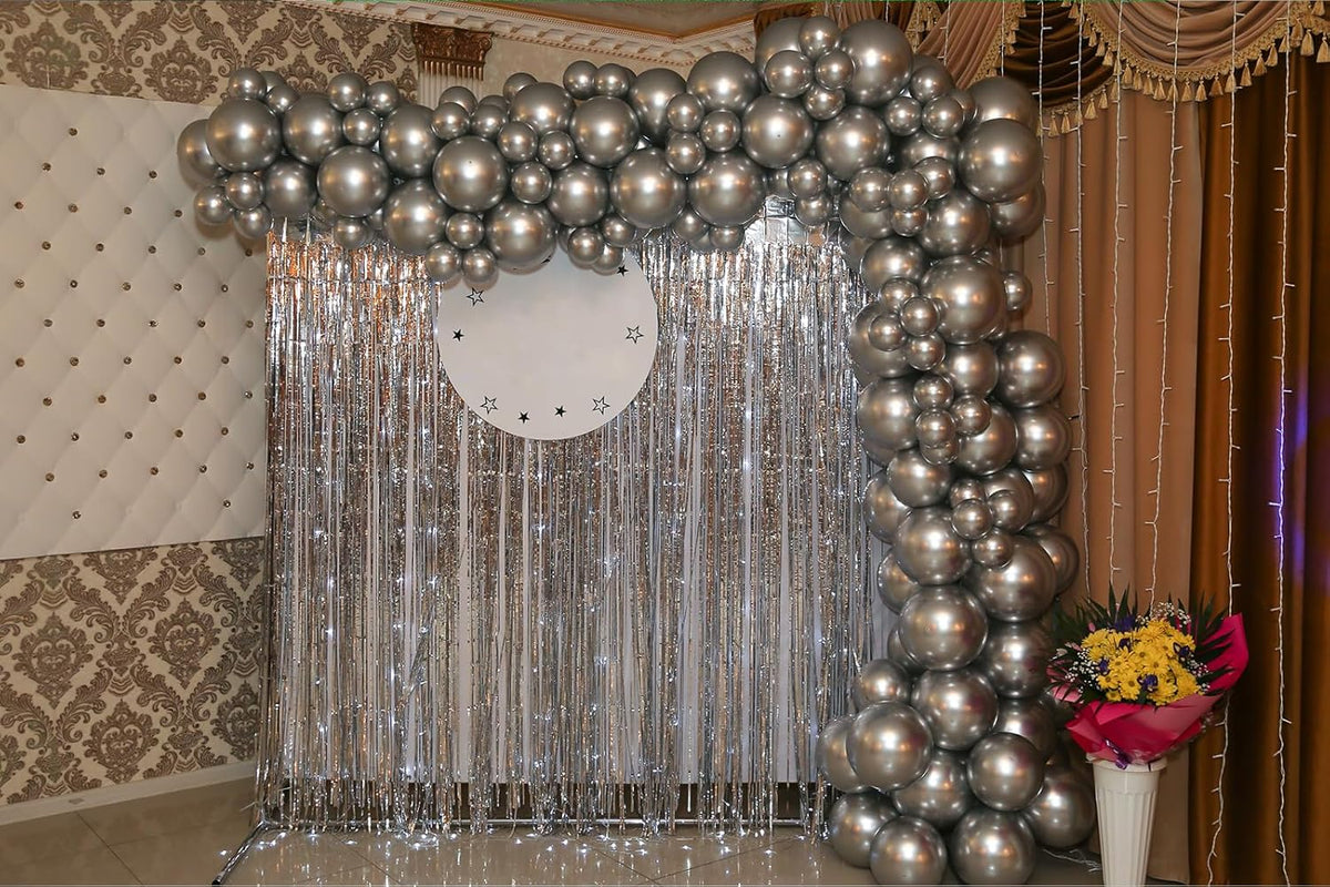 Foil Fringe Curtains Party Decorations - Melsan 3 Pack 3.2 x 8.2 ft Tinsel Curtain Party Photo
