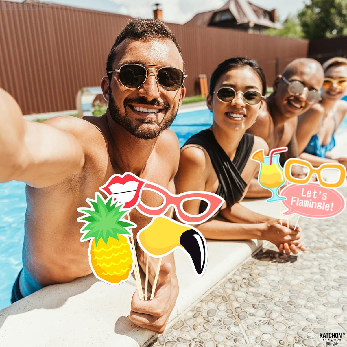 KatchOn, Luau Photo Booth Props - Pack of 21 | Tropical Photo Booth Props, Luau Party Decorations |