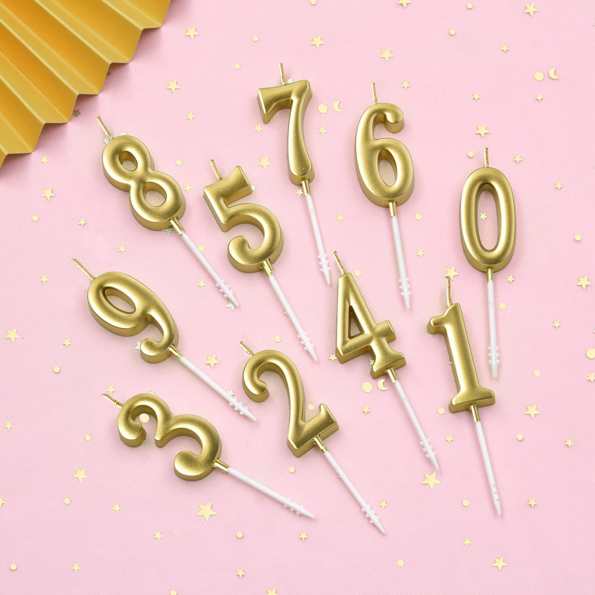 PHD CAKE 10-Pieces Gold Numeral Birthday Candles, Cake Numeral Candles Number 0-9 Glitter Cake