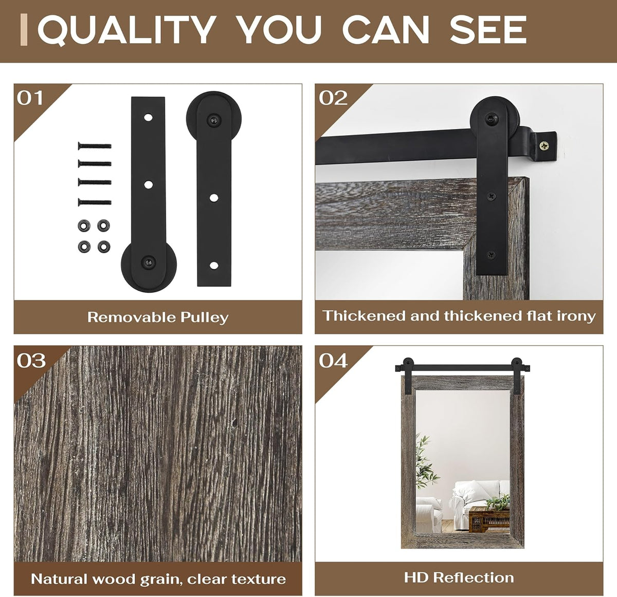 COGOOD Farmhouse Barn Door Mirror - 21" x 30" Rustic Wood Framed Wall Mirror for Bathroom, Living