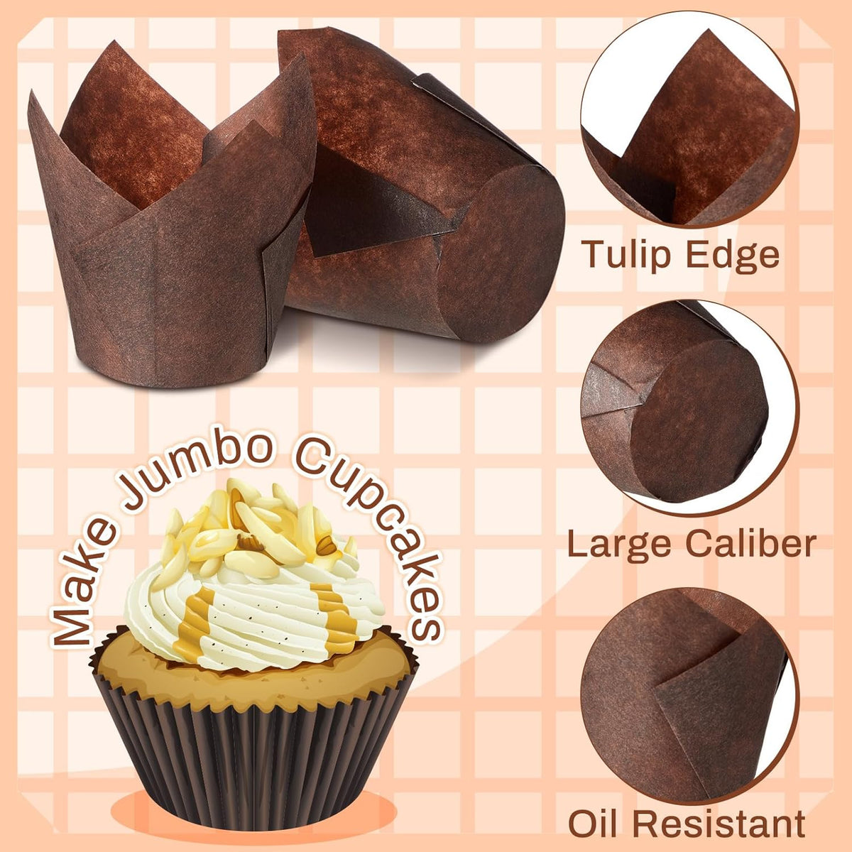 300 Pcs Jumbo Muffin Liners for Baking 2-1/4" x 4" Large Tulip Cupcake Liners Greaseproof Cupcake