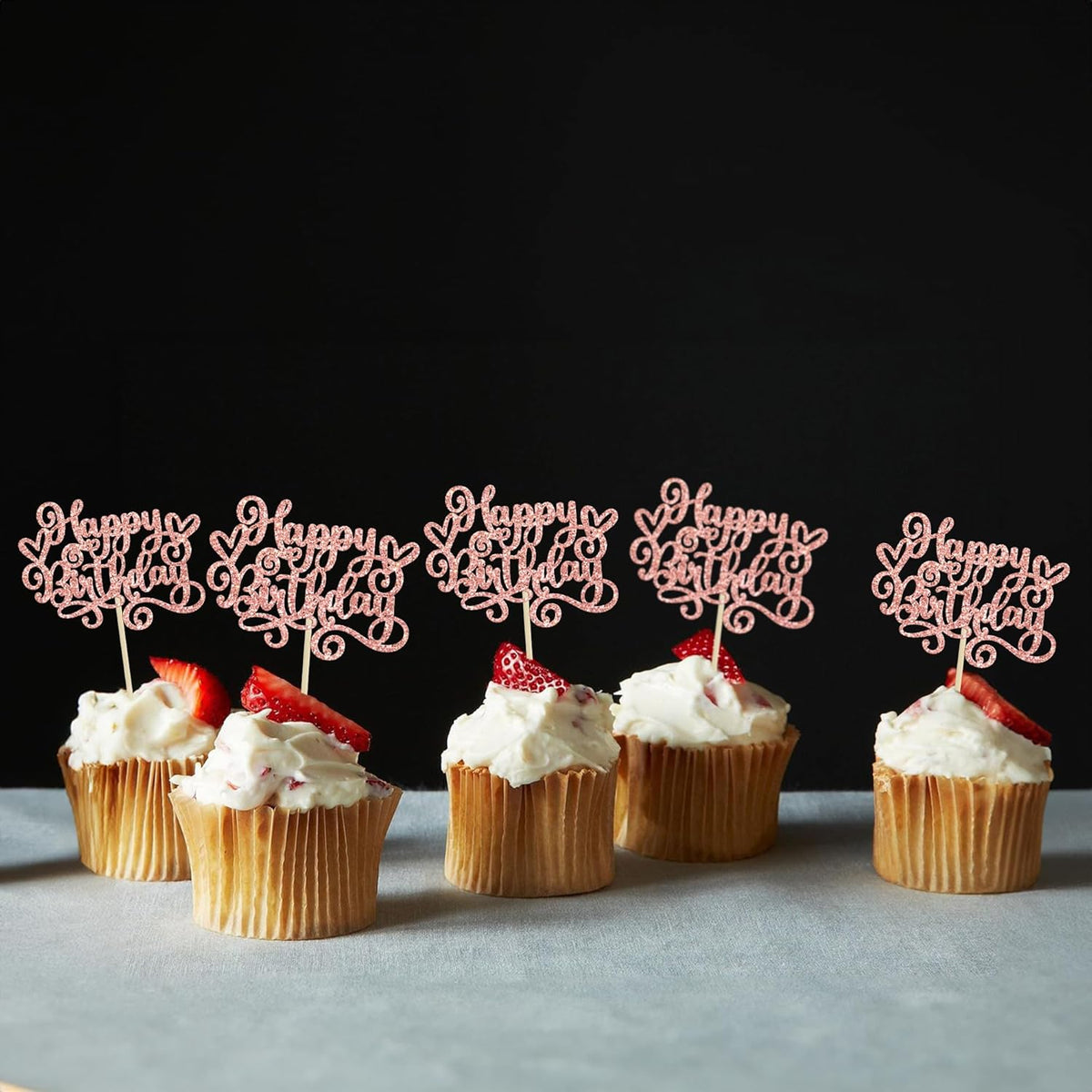Gyufise 24Pcs Happy Birthday Cupcake Toppers Glitter Happy Birthday Cupcake Picks for Celebrating