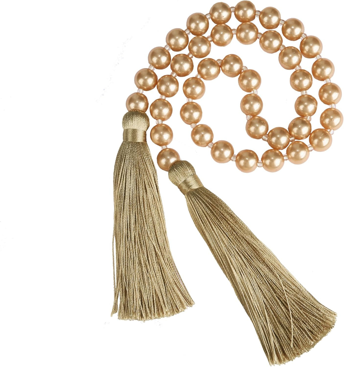 Fenghuangwu 34 Inch Pearl Glass Bead Garland with Tassels - Elegant Boho Table Decor, Fringe Wall