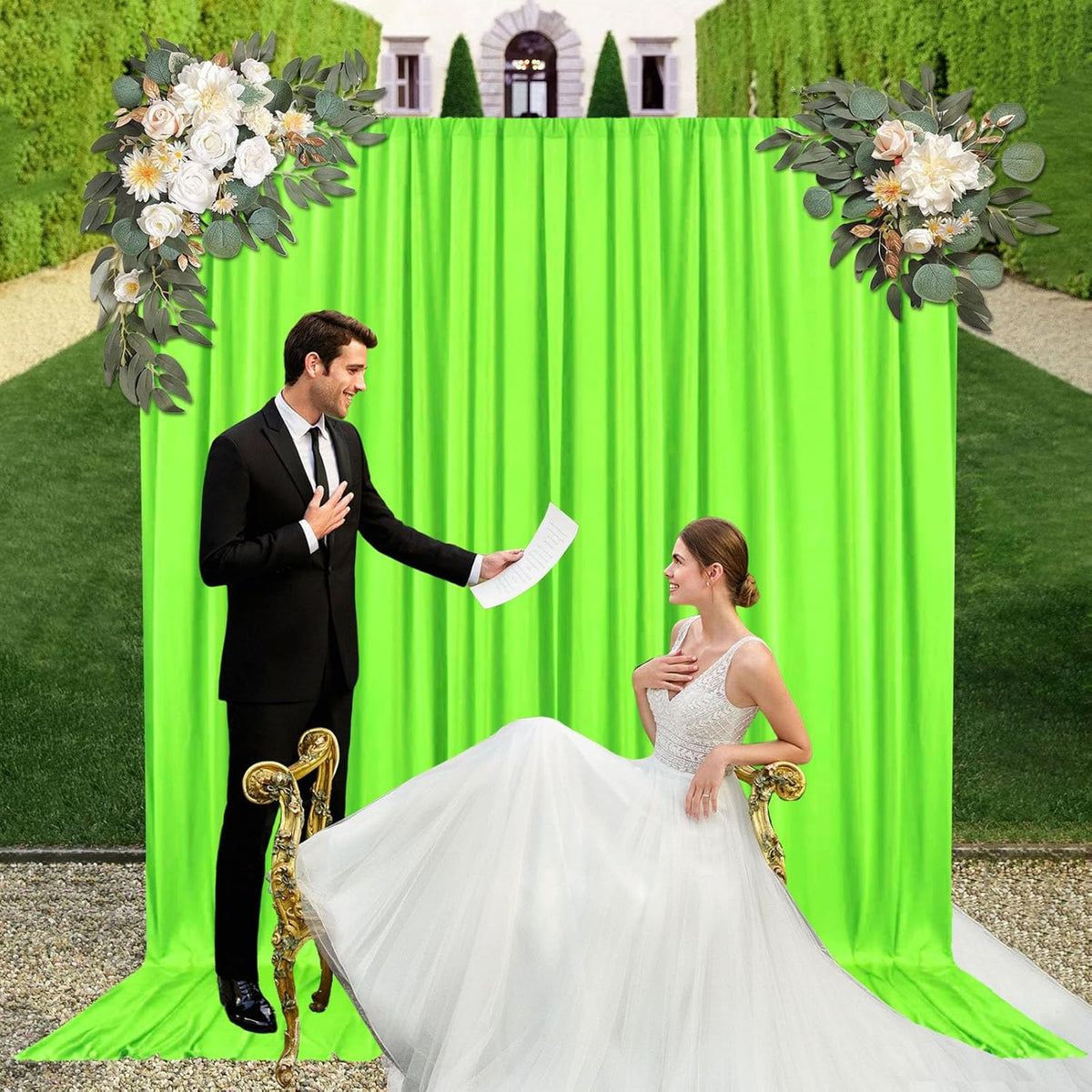 10ft x 10ft Fresh Green Backdrop Curtains for Parties, Fabric Satin Background Curtain with Rod