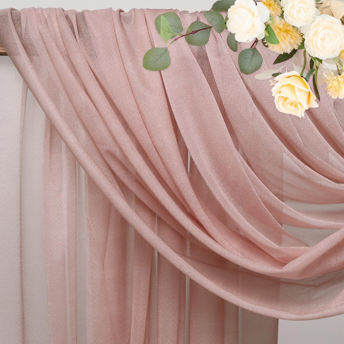 Wokceer Wedding Arch Draping Fabric 6 Panels 28.7" x 20FT Dusty Rose Drapes Sheer Fabric Backdrop