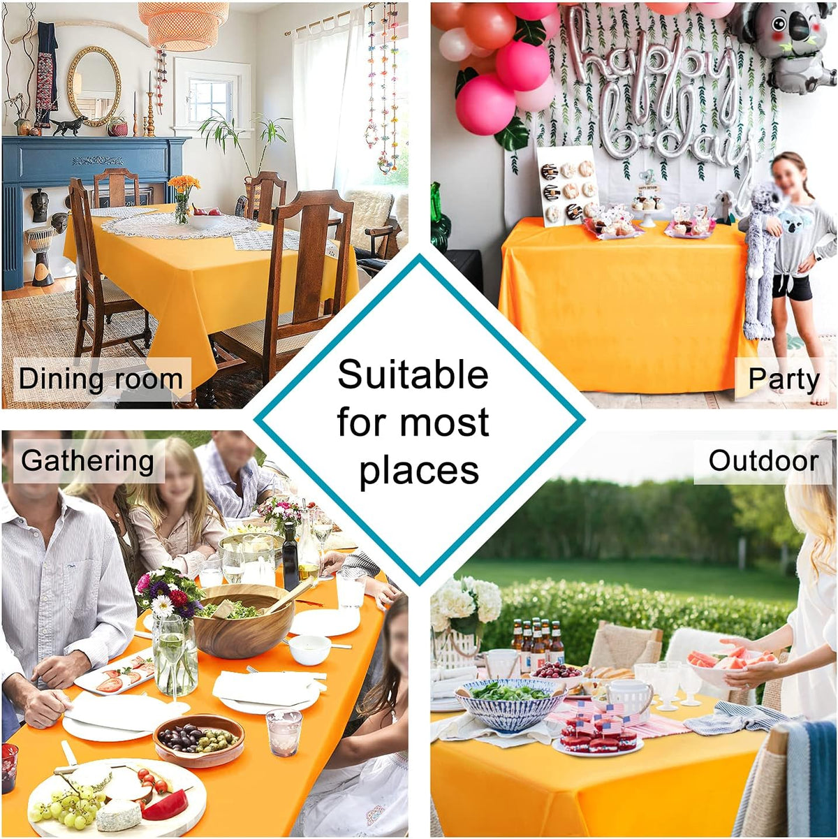 Hiasan Orange Yellow Rectangle Tablecloth - Waterproof Washable Fabric Table Cloth for Dining Party