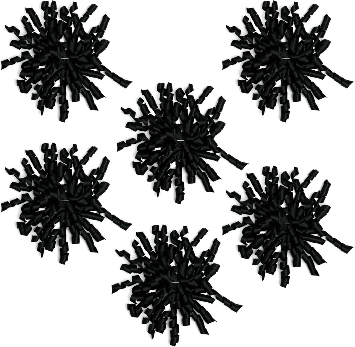 6 Inch Black Curly Bows for Gift Wrapping Set of 6, Self Adhesive Bows Black Gift Bows for
