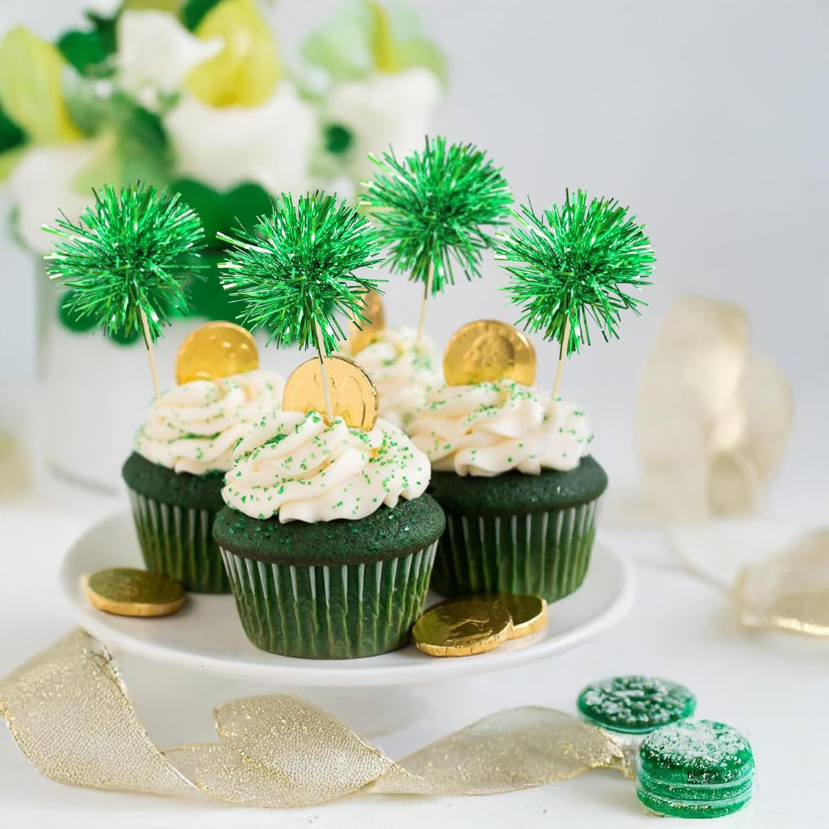 Ephlyn 30Pcs Foil Firework Cupcake Toppers Party Birthday Cake Toppers Supplies Sparkle Tinsel