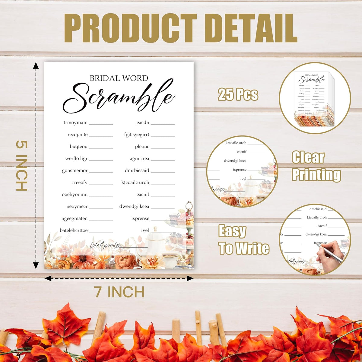 Fall Bridal Shower Games Cards, Bridal Scramble Wedding Bachelorette Party Games, Fall in Love