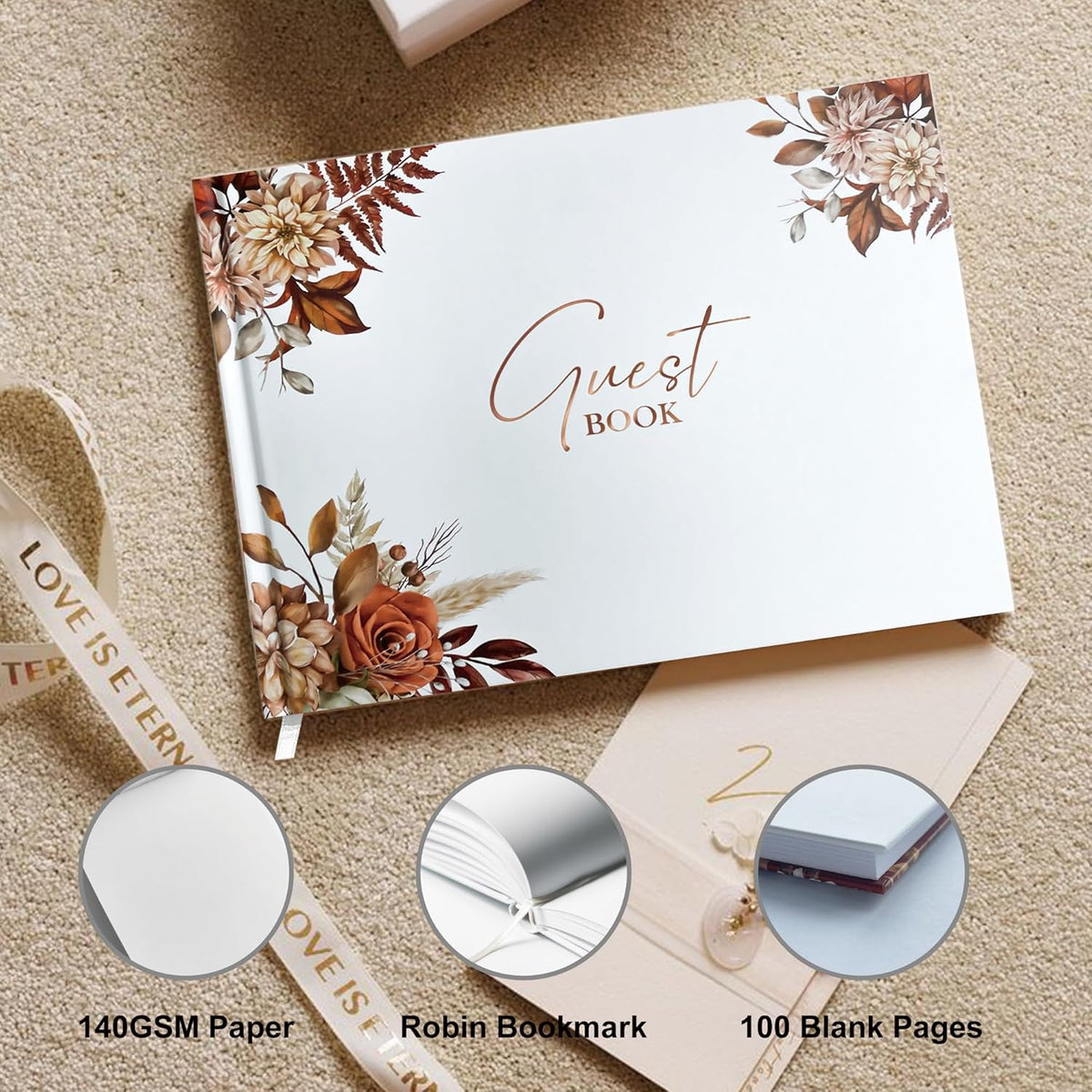 Mr&MrsGifts Elegant Wedding Guest Book Wedding Reception Hard Cover Guest Sign in Book for Wedding