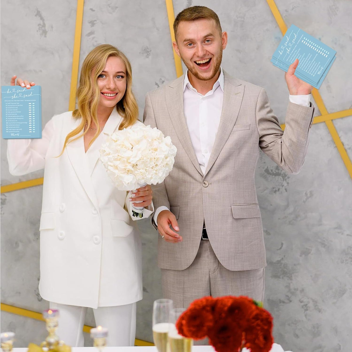 Minimalist Bridal Shower Games, Light Blue He Said She Said Game, 30 Wedding Bachelorette