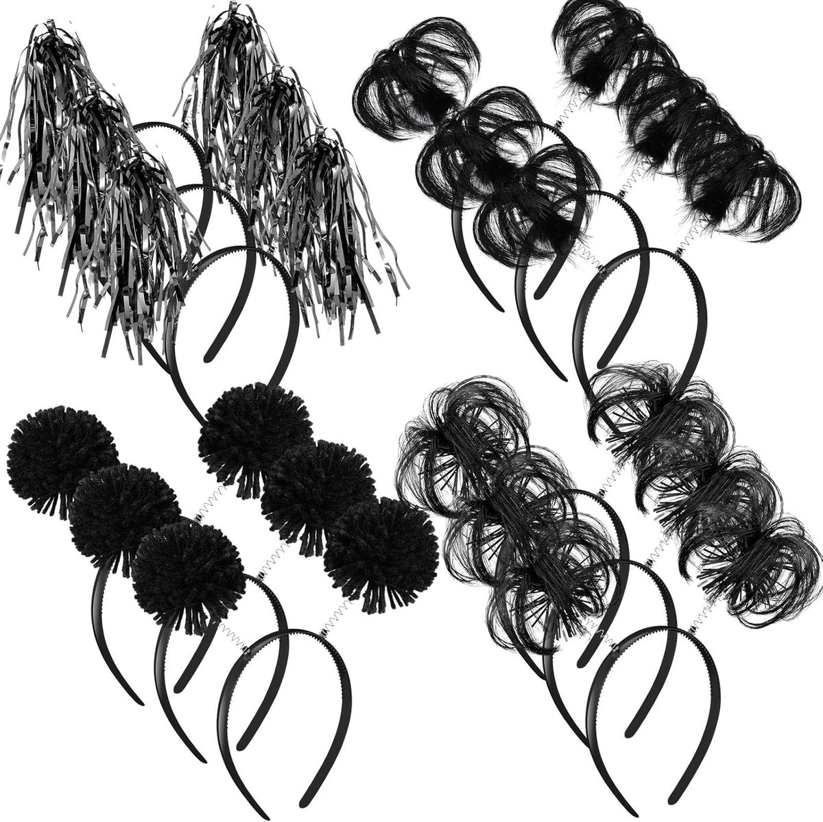 Censen 12 Pcs Halloween Pom Pom Party Headbands Tinsel Ponytails Spirit Head Bopper Headwear for