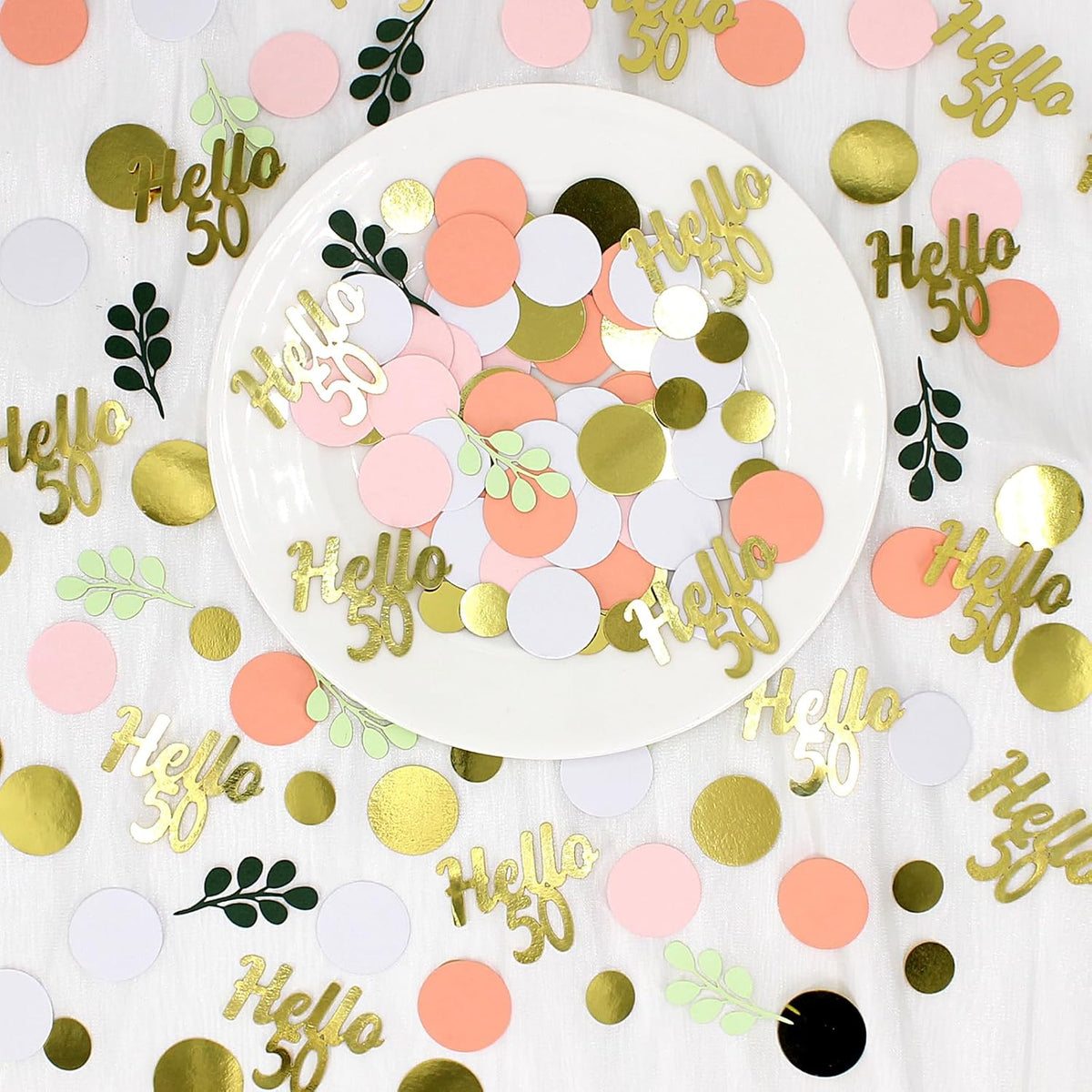 300PC 50TH Birthday Confetti for Table Pink and Sage Green Happy 50TH Birthday Decorations for