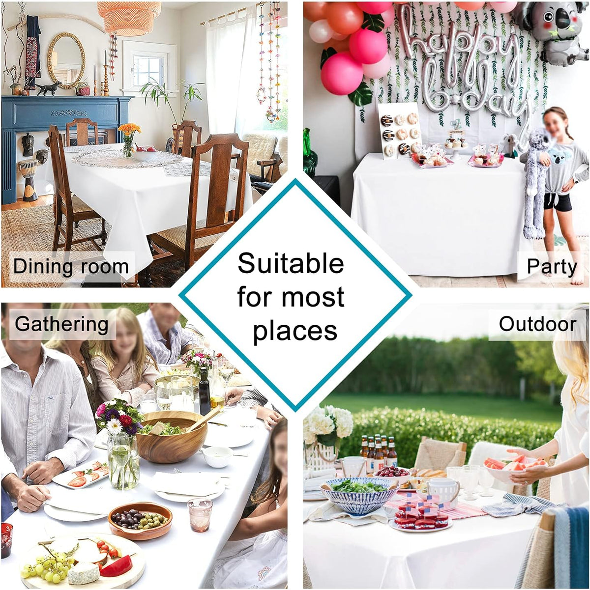 Hiasan White Tablecloth for Rectangle Tables - Waterproof Washable Polyester Fabric Table Cloth for