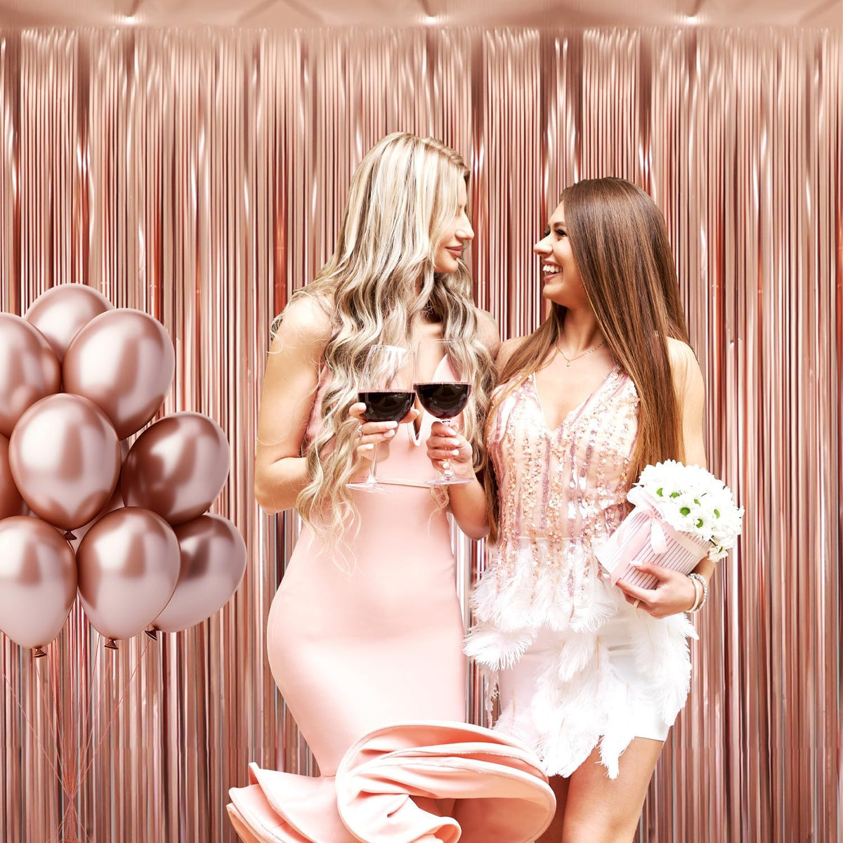 GOER 3.2 ft x 8.2 ft Metallic Tinsel Foil Fringe Curtains Party Photo Backdrop Party Streamers for