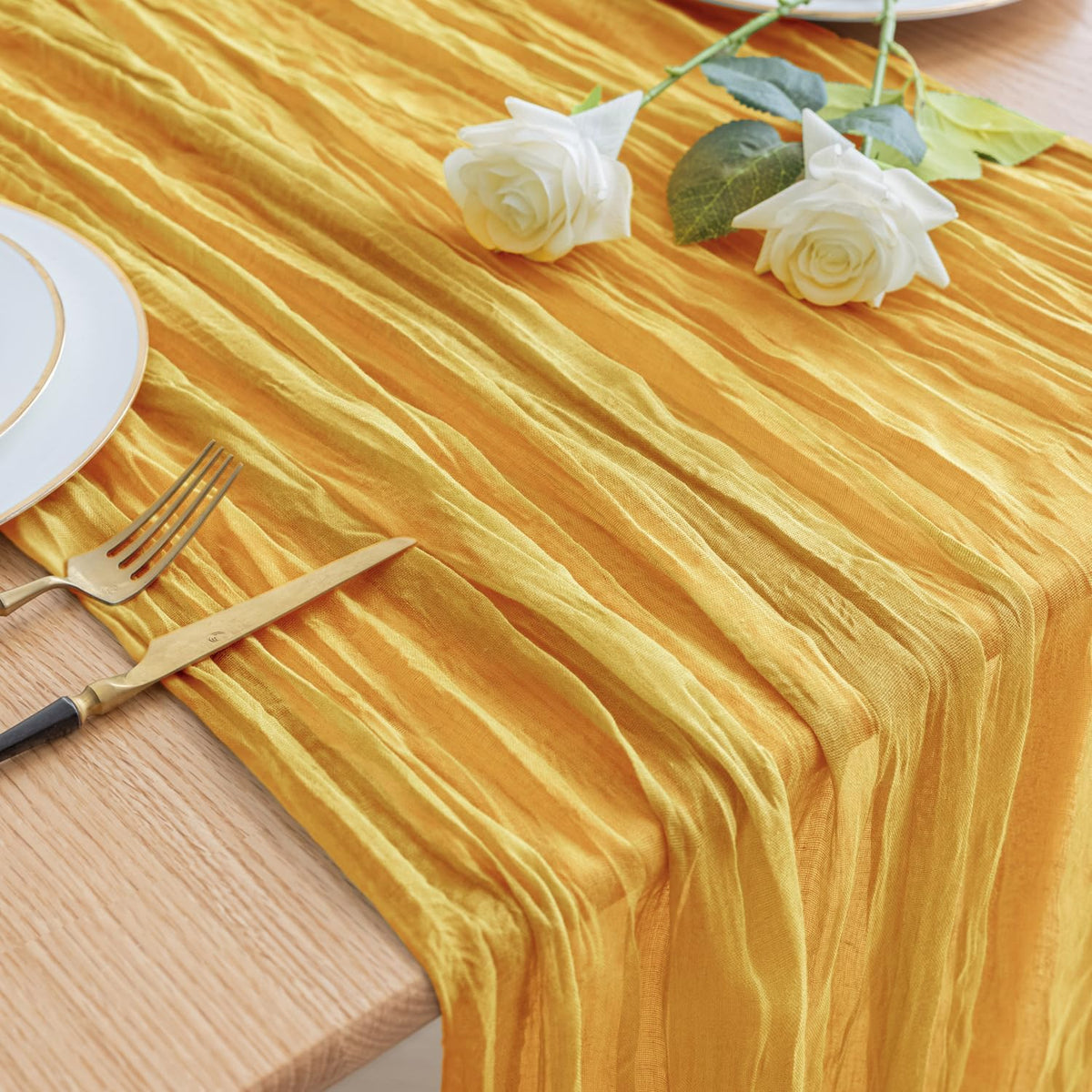 Asee'm Cheesecloth Table Runner 120 Inches Long Gold Boho Gauze Cheese Cloth Runner 10FT Rustic